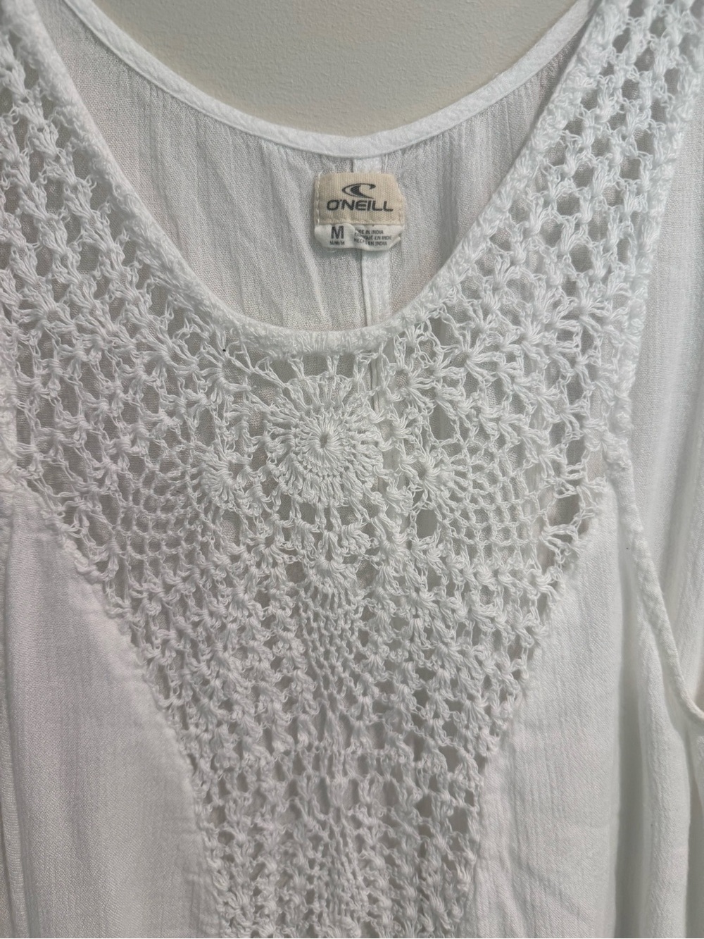 O'Neill Beachy Crochet-Panel White Tank Top with Scoop Neck Coverup Dress Med - Picture 3 of 3
